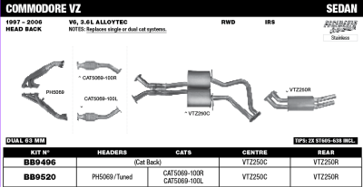 Commodore VT - VZ V6 / V8 63mm Dual Cat Back System