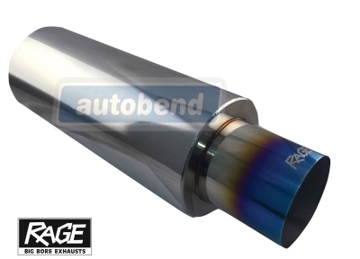 Rage Stainless Rear Muffler -63mm inlet 101mm Blue Flame tip