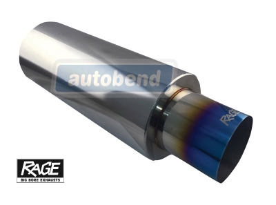Rage Stainless Rear Muffler -76mm inlet 101mm Blue Flame tip