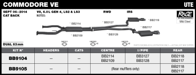 Commodore VE V8 Ute Dual 63mm Cat Back System