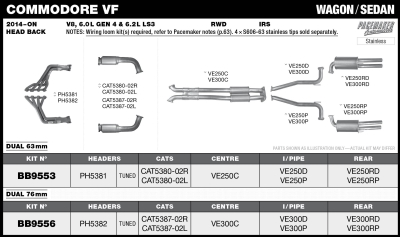 Commodore VF V8 Sdn / Wgn 63mm With Tuned Headers