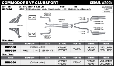 Commodore VF ClubSport V8 Sdn / Wgn 63mm Cat Back System