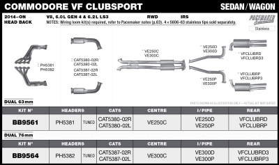 Commodore VF ClubSport V8 Sdn / Wgn 76mm with Tuned Headers