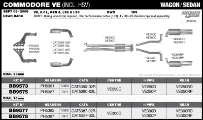 Commodore VE V8 6.0L 63mm Twin System with Tuned Headers