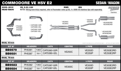 Commodore VE HSV E2 V8 6.2L 63mm Twin System Tuned Headers