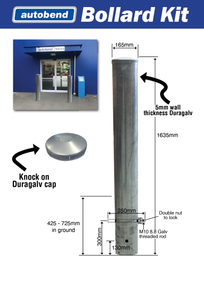 Bollard - In Ground 165NB Duragalv 1625mm