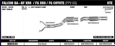 Ford Falcon BA / BF / FG Ute 5.4L V8 Cat Back system