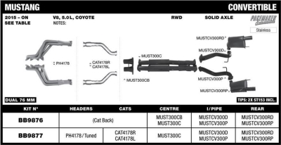 Ford Mustang Convertible 2015 -2017 5.0L V8 76mm Cat Back