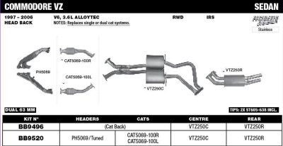 Commodore VZ V6 63mm Dual Head Back System