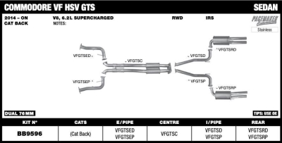 Commodore VF HSV GTS Supercharged V8 76mm Cat Back System