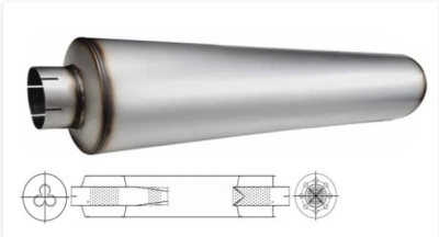 Round Glass Packed Muffler - Centre / Centre 127mm In / Out